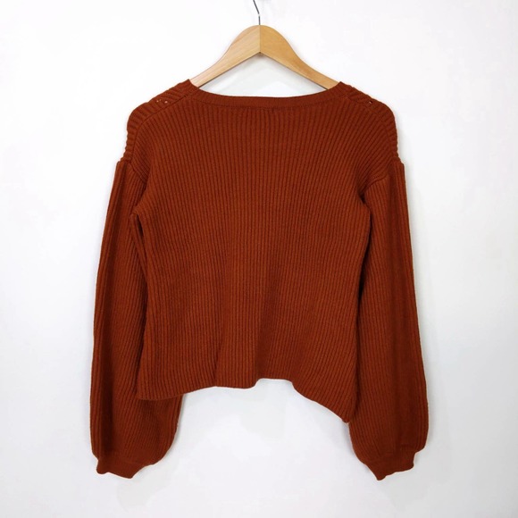 Maijie Knit Cropped Balloon Sleeve Sweater In Burnt Orange - Picture 3 of 5